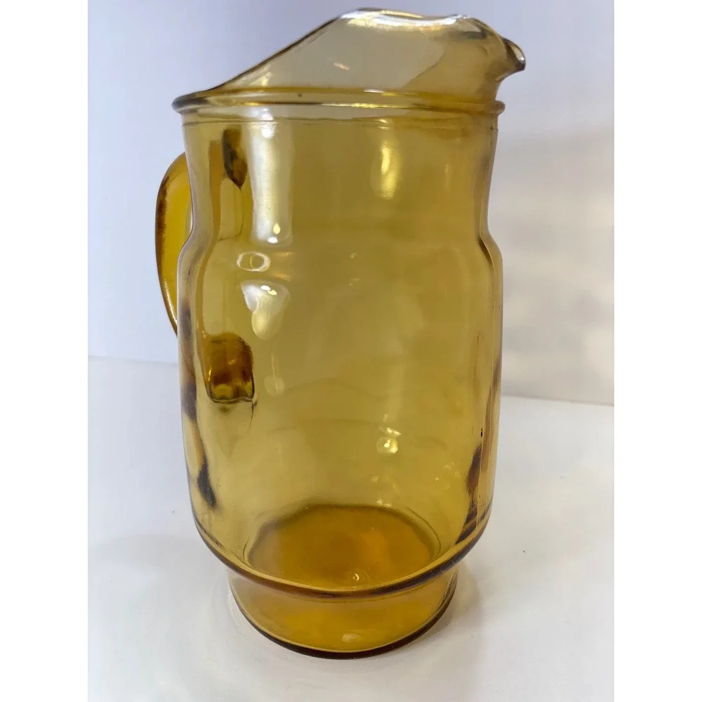 Anchor Hocking Tall Glass Pitcher Ice Lip Handle Amber Yellow Vintage‎ 9 inch